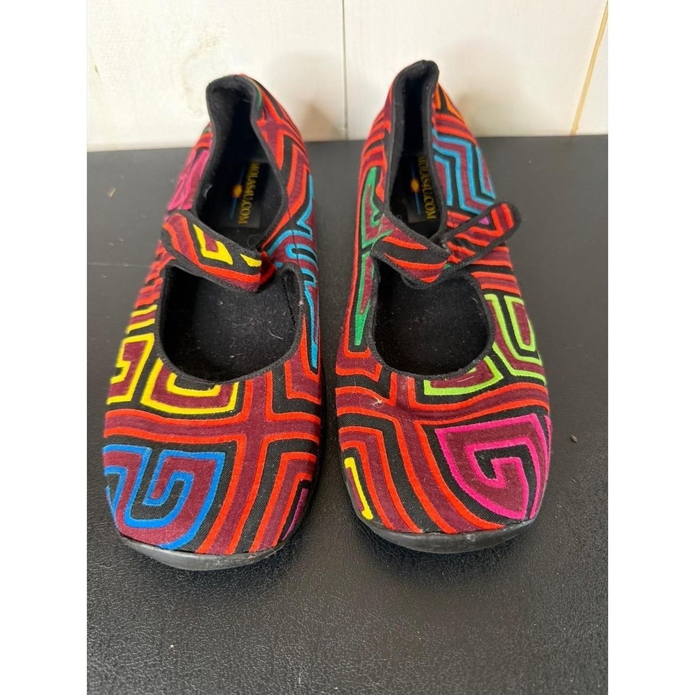 Molas4u Mola Art Mary Jane Flats Multicolor Geometric Textile Shoes Womens 41